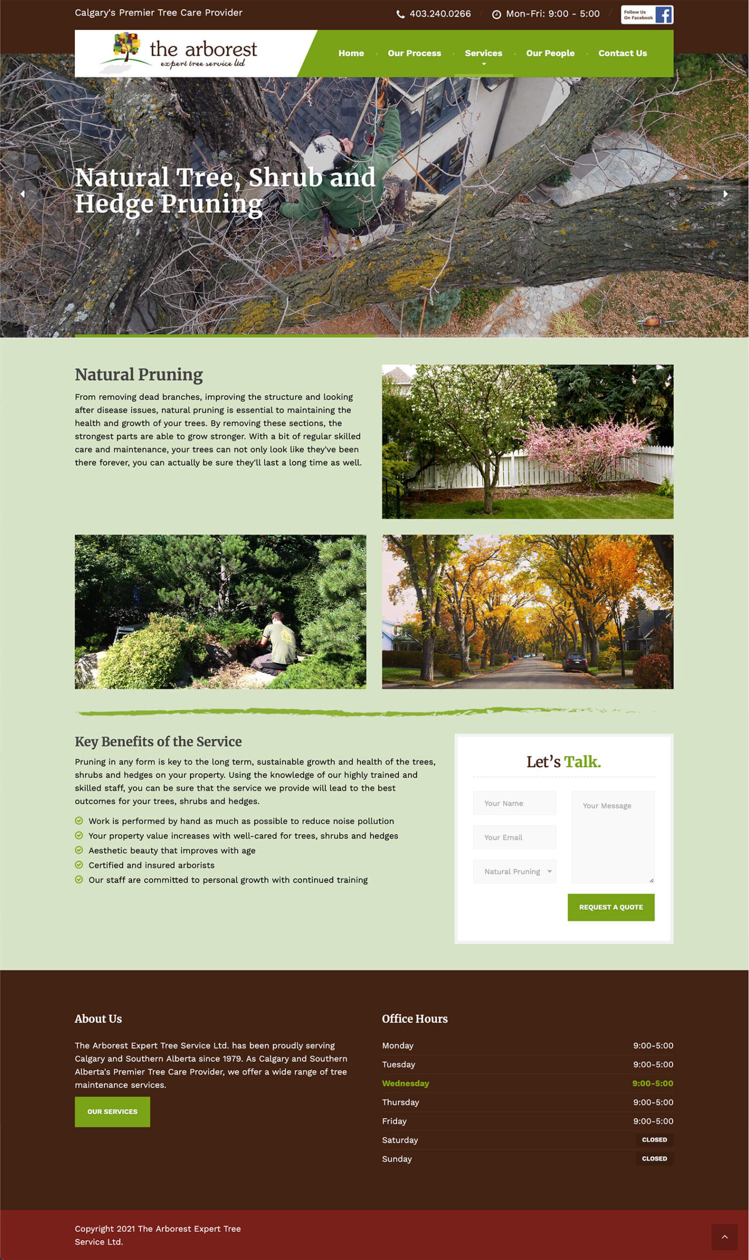 A screen capture of the Natural Pruning page from the updated Arborest website