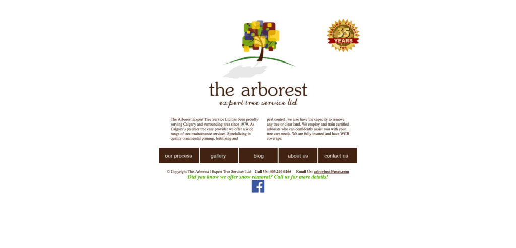 A screen capture of the dated-looking Arborest website from 2017