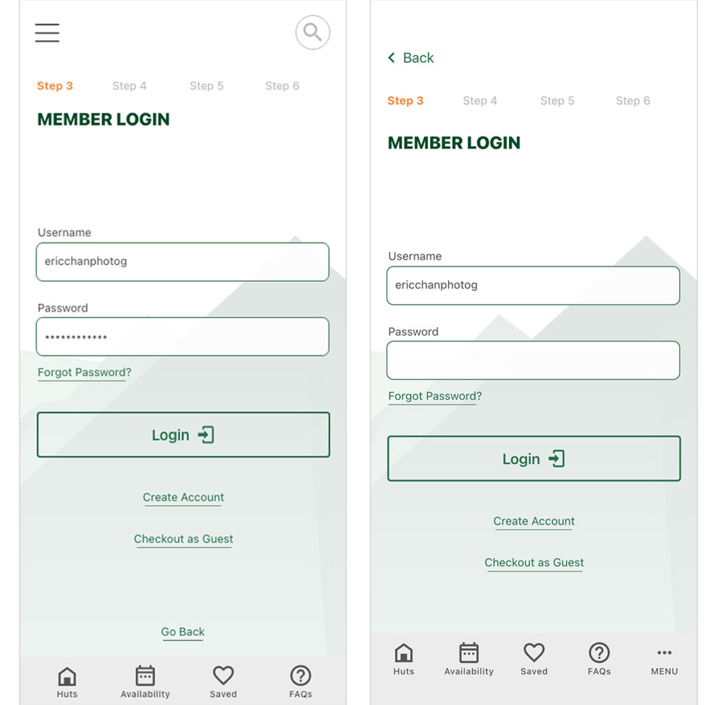 An image showing the differences in the Back Button in the reservation system after usability testing