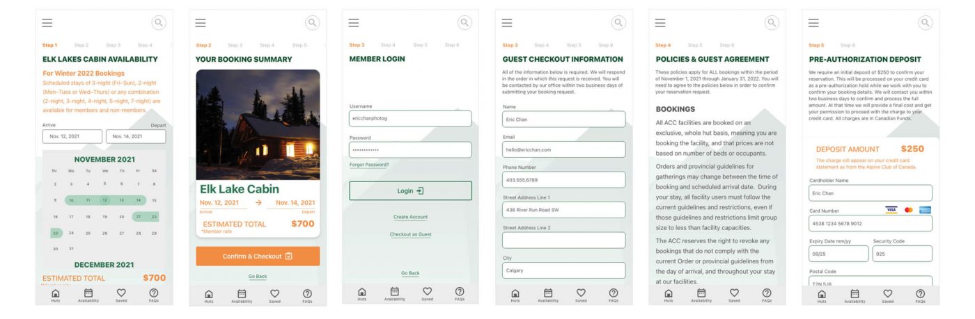 An image showing high fidelity version 1 designs for the reservation system.